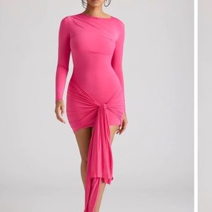 COPY - Oh Polly Long Sleeve Draped Mini Dress in Magenta